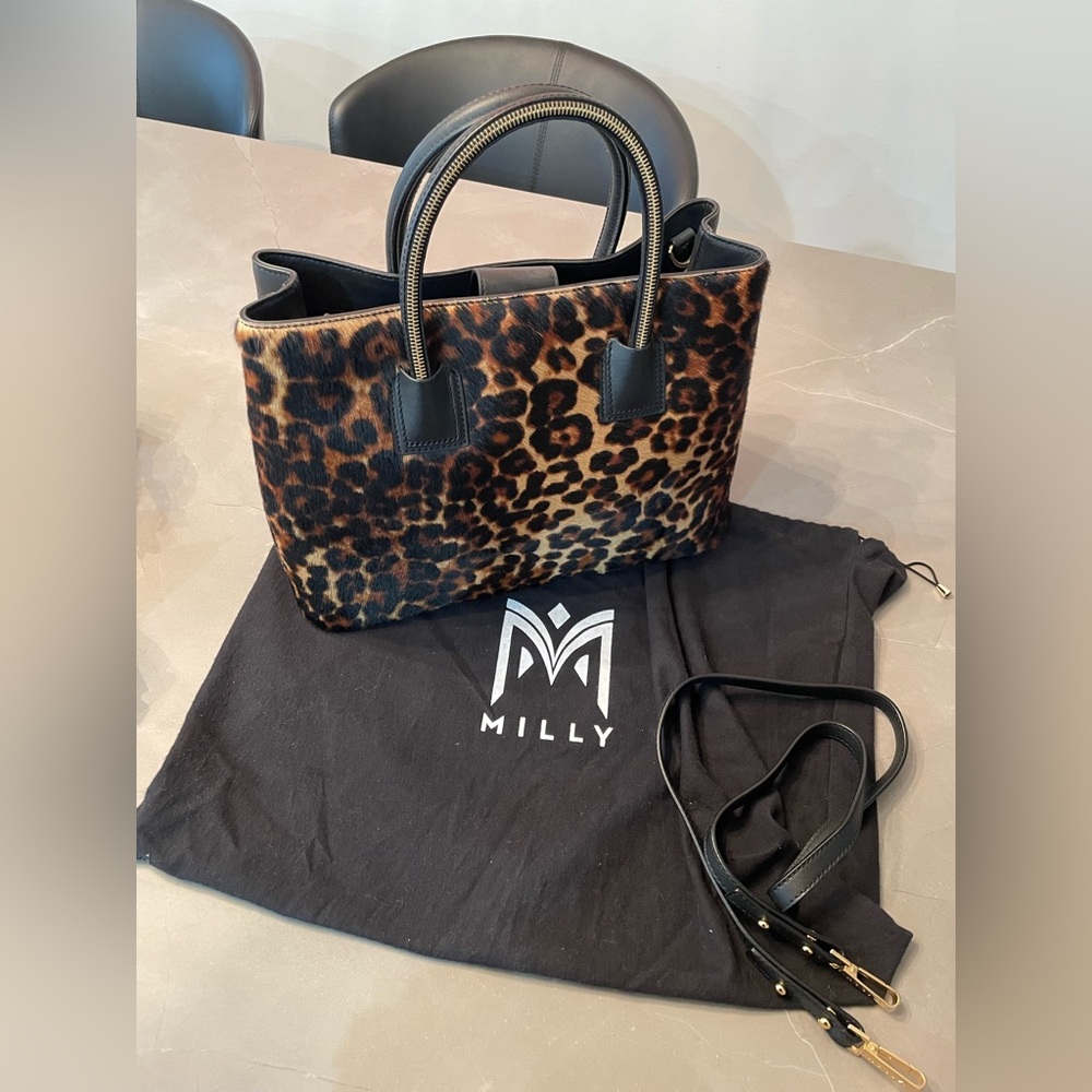 Milly leather and leopard hair calf bag with tags